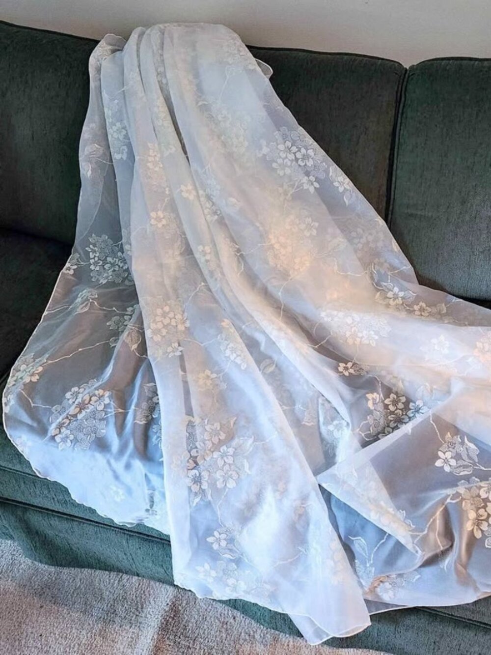 Gorgeous rare sheer & flocked tablecloth